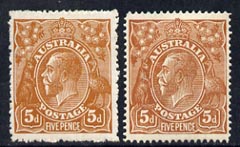 Australia 1914-20 KG5 Head 5d brown two mounted mint copies (line & comb perf) SG23/a, stamps on , stamps on  kg5 , stamps on 
