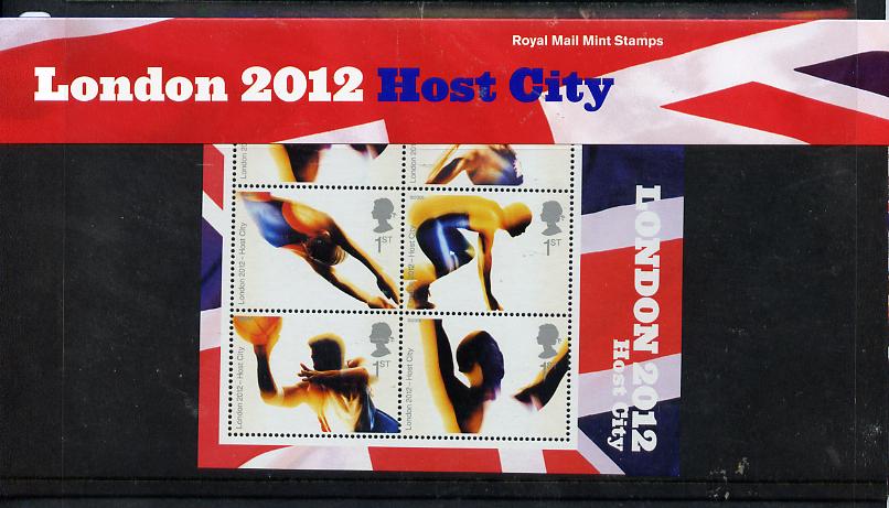 Great Britain 2005 London 2012 Host City for Olympic games perf m/sheet in official presentation pack unmounted mint SG MS 2554, stamps on , stamps on  stamps on olympics, stamps on  stamps on javelin, stamps on  stamps on basketball, stamps on  stamps on swimming, stamps on  stamps on running