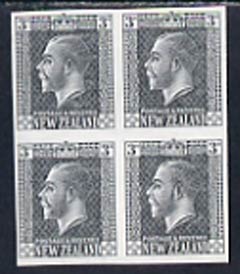 New Zealand 1915 KG5 3d imperf proof block of 4 in grey on gummed paper, stamps on , stamps on  kg5 , stamps on 