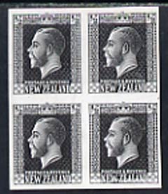New Zealand 1915 KG5 1/2d imperf proof block of 4 in black on thin card, stamps on , stamps on  stamps on , stamps on  stamps on  kg5 , stamps on  stamps on 