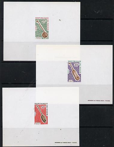 Niger Republic 1971 Instruments unmounted mint set of 3 deluxe imperforate miniature sheets, stamps on music
