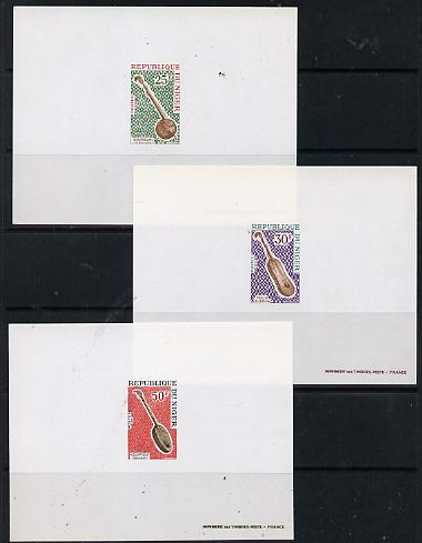 Niger Republic 1971 Instruments unmounted mint set of 3 deluxe imperforate miniature sheets, stamps on , stamps on  stamps on music