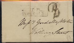 Great Britain 1828 pre stamp entire with boxed Regent St, stamps on 