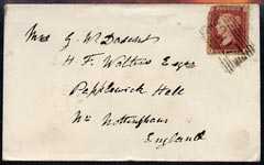 Great Britain 1859 cover from Kirkwall (Orkney) to Nottingham bearing 1d red (damaged) tied by fine 207 cancel, stamps on 