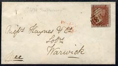 Great Britain 1857 cover bearing 1d red P14 LC with 698 (Shaftsbury) cancel, stamps on 