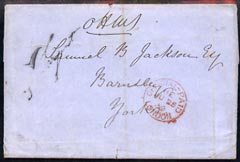 Great Britain 1859 OHMS wrapper to Barnsley with fine Official Paid in red, stamps on , stamps on  stamps on great britain 1859 ohms wrapper to barnsley with fine official paid in red