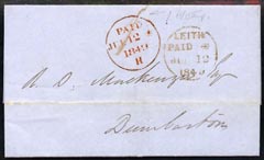 Great Britain 1849 wrapper Leith to Dunbarton with Paid h/stamp in red, stamps on , stamps on  stamps on , stamps on  stamps on scots, stamps on  stamps on scotland     
