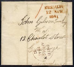 Great Britain 1841 wrapper to Edinburgh with fine KIRKCALDY/ 12 APR/ 1841 in red, stamps on , stamps on scots, stamps on scotland