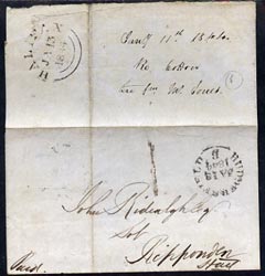 Great Britain 1844 unstamped entire to Hall endorsed paid with Halifax & Huddersfield markings, stamps on 