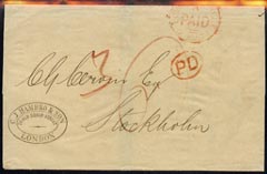 Great Britain 1871 cover to Stockholm with fine Lombard Street Paid h/stamp in red, stamps on 