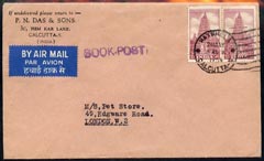 India 1954 Air Mail cover to London endorsed Book Post, stamps on 