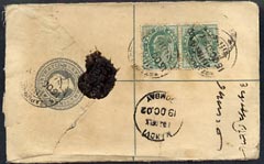 India 1902 QV 2a reg envelope to Bombay with additional 2 x 1/2a KE7  well tied, stamps on , stamps on  ke7 , stamps on  qv , stamps on 