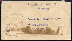 India 1943 On Active service unstamped cover to Nangalore with Unit censor strike, stamps on 