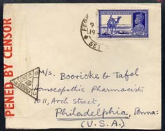 India 1944 cover to USA bearing KG6 3a6p just tied, with Censor tape and censor triangle, stamps on , stamps on  kg6 , stamps on 