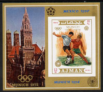 Ajman 1971 Olympic Footballers imperf m/sheet unmounted mint (Mi BL 337B) , stamps on , stamps on  stamps on football   sport    olympics    churches