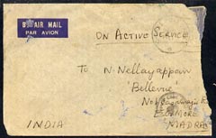 India 1941 stampless On Active Service cover to Madras with C-Base Post Office and Deputy Chief Field, cover reduced but a scarce marking, stamps on 
