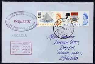 Bahamas used in Vigo (Spain) 1968 Paquebot cover to England carried on SS Arcadia with various paquebot and ships cachets