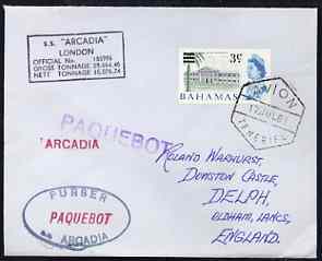 Bahamas used in Tenerife 1967 Paquebot cover to England carried on SS Arcadia with various paquebot and ships cachets