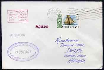 Norfolk Island used in Honolulu (Hawaii) 1968 Paquebot cover to England carried on SS Arcadia with various paquebot and ships cachets, stamps on , stamps on  stamps on paquebot