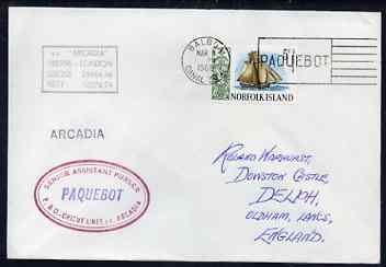 Norfolk Island used in Balboa (Canal Zone) 1968 Paquebot cover to England carried on SS Arcadia with various paquebot and ships cachets, stamps on , stamps on  stamps on paquebot