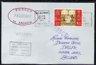 Bahamas used in Lisbon (Portugal) 1968 Paquebot cover to England carried on SS Arcadia with various paquebot and ships cachets