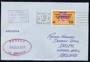 Tonga used in Brisbane (Queensland) 1968 Paquebot cover to England carried on SS Arcadia with various paquebot and ships cachets, stamps on paquebot