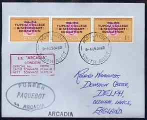 Tonga used in Adelaide (South Australia) 1968 Paquebot cover to England carried on SS Arcadia with various paquebot and ships cachets, stamps on paquebot