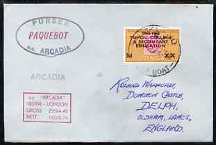 Tonga used in Auckland (New Zealand) 1968 Paquebot cover to England carried on SS Arcadia with various paquebot and ships cachets, stamps on paquebot