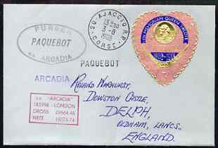 Tonga used in Ajaccio (Corsica) 1968 Paquebot cover to England carried on SS Arcadia with various paquebot and ships cachets, stamps on paquebot