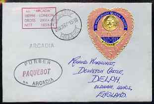 Tonga used in Cape Town (South Africa) 1967 Paquebot cover to England carried on SS Arcadia with various paquebot and ships cachets, stamps on paquebot