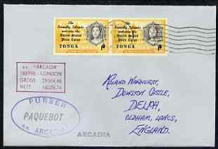Tonga used in Agana (Guam) 1968 Paquebot cover to England carried on SS Arcadia with various paquebot and ships cachets, stamps on paquebot
