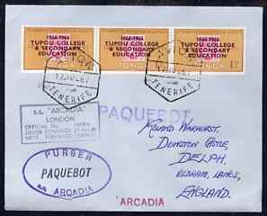 Tonga used in Tenerife 1967 Paquebot cover to England carried on SS Arcadia with various paquebot and ships cachets, stamps on paquebot