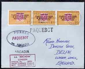 Tonga used in Dakar (Senegal) 1968 Paquebot cover to England carried on SS Arcadia with various paquebot and ships cachets, stamps on paquebot