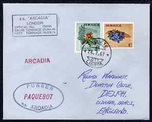 Jamaica used in Lisbon (Portugal) 1967 Paquebot cover to England carried on SS Arcadia with various paquebot and ships cachets, stamps on paquebot
