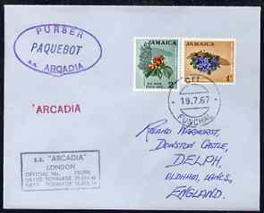 Jamaica used in Funchal (Portugal) 1967 Paquebot cover to England carried on SS Arcadia with various paquebot and ships cachets, stamps on , stamps on  stamps on paquebot