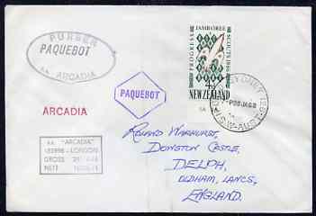 New Zealand used in Sydney (New South Wales) 1968 Paquebot cover to England carried on SS Arcadia with various paquebot and ships cachets, stamps on , stamps on  stamps on paquebot
