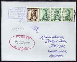 Fiji used in Melbourne (Victoria) 1968 Paquebot cover to England carried on SS Arcadia with various paquebot and ships cachets, stamps on paquebot