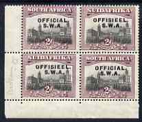 South West Africa 1929 Official 2d Union Buildings mounted mint corner block of 4, one stamp with 'broken O' variety, SG O11var, stamps on , stamps on  stamps on south west africa 1929 official 2d union buildings mounted mint corner block of 4, stamps on  stamps on  one stamp with 'broken o' variety, stamps on  stamps on  sg o11var