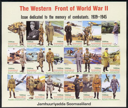 Somaliland 2011 The Western Front of World War II #1 imperf sheetlet containing 18 values unmounted mint, stamps on , stamps on  stamps on militaria, stamps on  stamps on  ww2 , stamps on  stamps on aviation, stamps on  stamps on tanks, stamps on  stamps on 