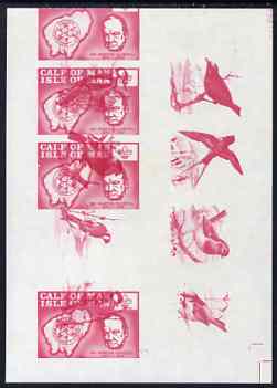 Calf of Man 1973 Churchill & Map (with Scout Logo) with blue colour and rouletting omitted with additional print of rose colour from Birds issue, part sheetlet with 3.5 impressions unmounted mint (as Rosen CA249-50), stamps on , stamps on  stamps on calf of man 1973 churchill & map (with scout logo) with blue colour and rouletting omitted with additional print of rose colour from birds issue, stamps on  stamps on  part sheetlet with 3.5 impressions unmounted mint (as rosen ca249-50)