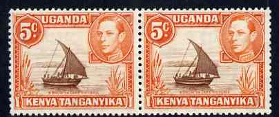Kenya, Uganda & Tanganyika 1938-54 KG6 Dhow on Lake Victoria 5c brown & orange unmounted mint horiz pair, one stamp with extended mast variety, stamps on , stamps on  kg6 , stamps on lakes, stamps on ships