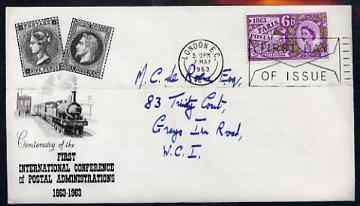 Great Britain 1963 Paris Postal Conference (phos) on illustrated cover with first day cancel (hand-written address) cat 7, stamps on 