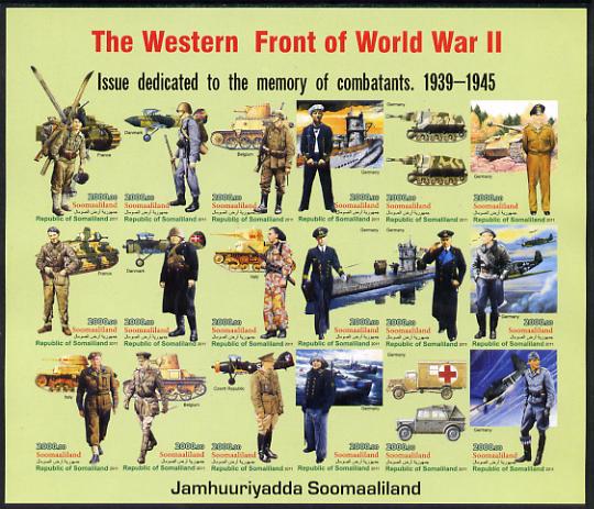 Somaliland 2011 The Western Front of World War II #2 imperf sheetlet containing 18 values unmounted mint, stamps on , stamps on  stamps on militaria, stamps on  stamps on  ww2 , stamps on  stamps on aviation, stamps on  stamps on tanks, stamps on  stamps on 