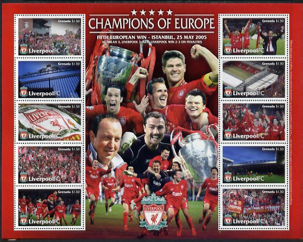 Grenada 2005 Liverpool Football Club - Champions of Europe perf sheetlet containing 10 values unmounted mint, SG 5131-40, stamps on , stamps on  stamps on football