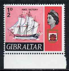 Gibraltar 1967-69 HMS Victory 1/2d unmounted mint single with upward shift of gold, stamps on , stamps on  stamps on gibraltar 1967-69 hms victory 1/2d unmounted mint single with upward shift of gold