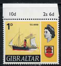 Gibraltar 1967-69 SS Arab 1d unmounted mint single with upward shift of grey, stamps on , stamps on  stamps on gibraltar 1967-69 ss arab 1d unmounted mint single with upward shift of grey