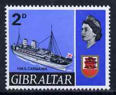 Gibraltar 1967-69 HMS Carmania 2d unmounted mint single with 'broken rope' variety, stamps on , stamps on  stamps on gibraltar 1967-69 hms carmania 2d unmounted mint single with 'broken rope' variety