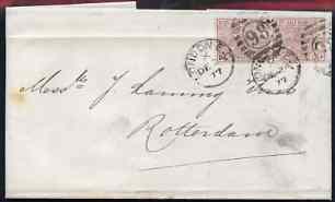 Great Britain 1877 QV entire London to Rotterdam, Netherlands bearing 2 x QV 2.5d plate 9, b/stamped Rotterdam 25 DEC 77 (Christmas Day), stamps on , stamps on  stamps on , stamps on  stamps on  qv , stamps on  stamps on 