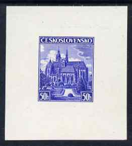 Czechoslovakia 1938 cut down Die Proof of 50h St ElizabethÕs CATHEDRAL in blue, as SG 389, stamps on 