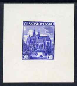Czechoslovakia 1938 cut down Die Proof of 50h St Elizabeths CATHEDRAL in blue, as SG 389, stamps on 
